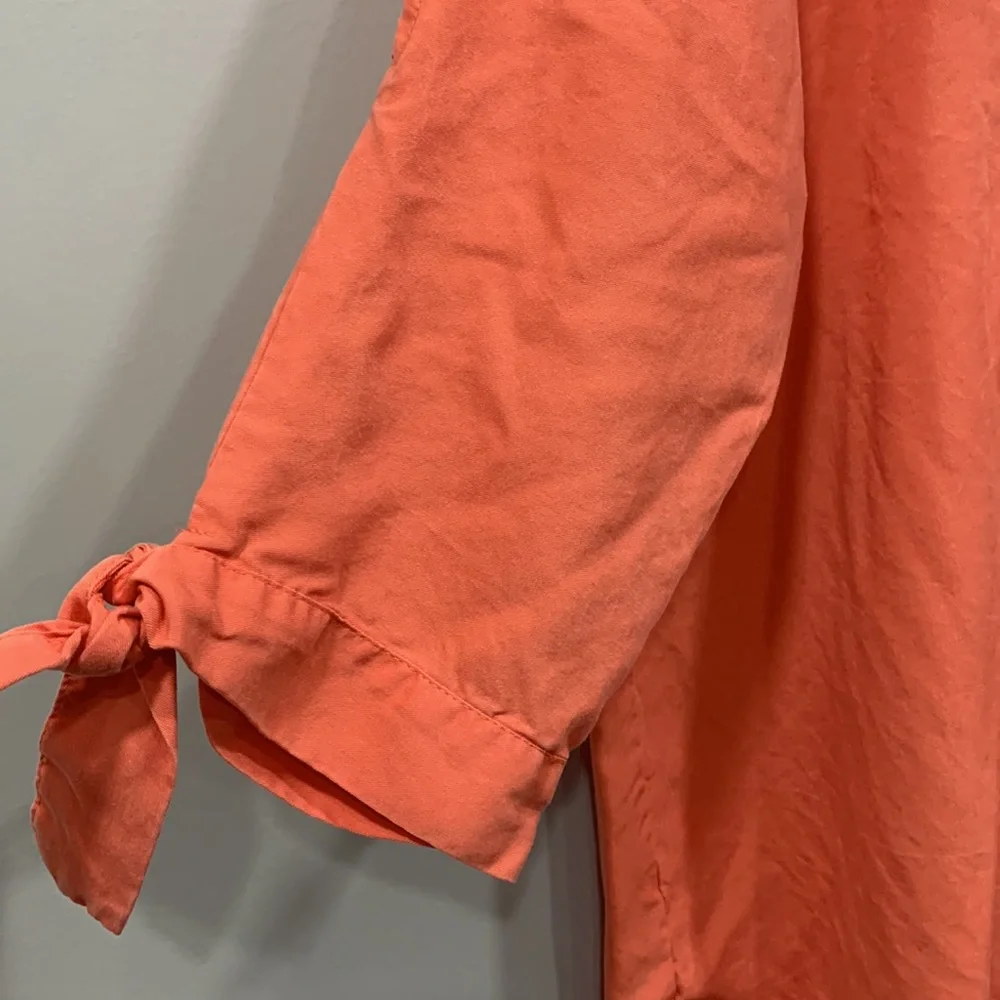Soft Surroundings 100% Tencel V Neck 3/4 Tie Sleeve Shoulder Cut Top Medium